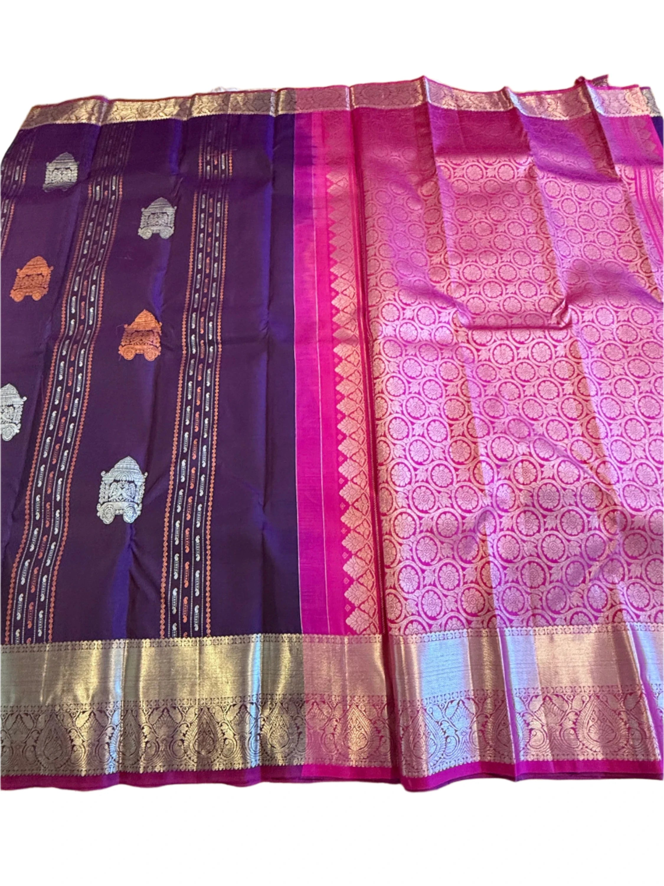 Wedding Partywear Purple Kanchipuram Silk Saree