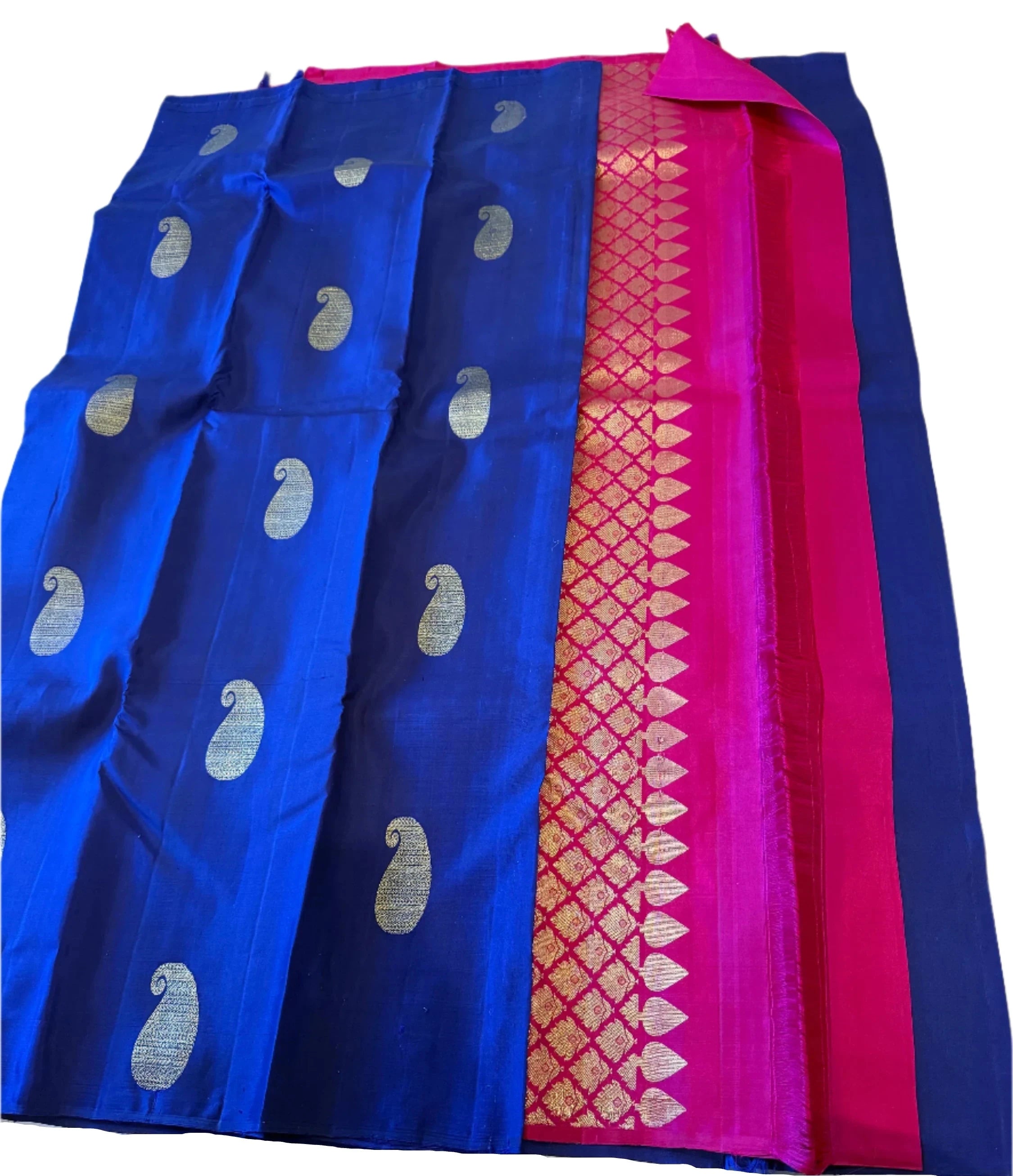 Borderless Royal Blue Kanchipuram Pure Silk Saree