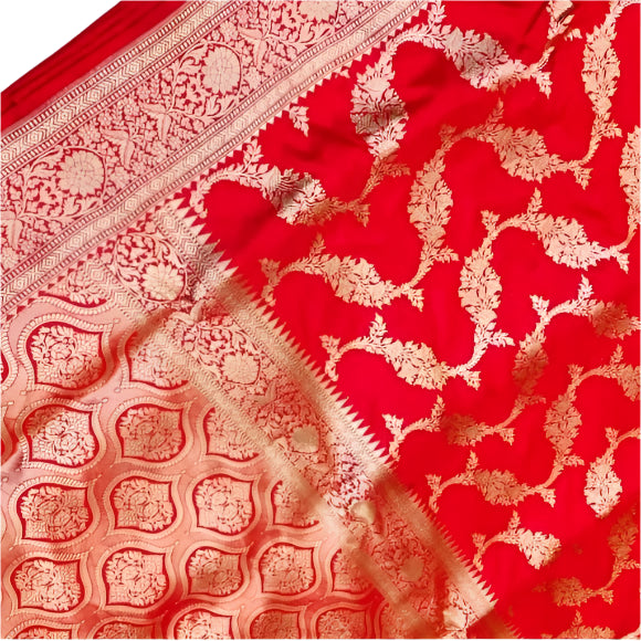 Bridal Floral Jaal Sindoor Red Banarasi Silk Saree