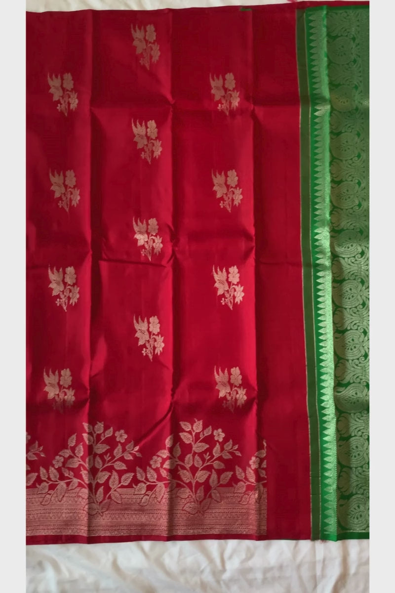 Bridal Lipstick Red Handloom Kanchipuram Silk Saree