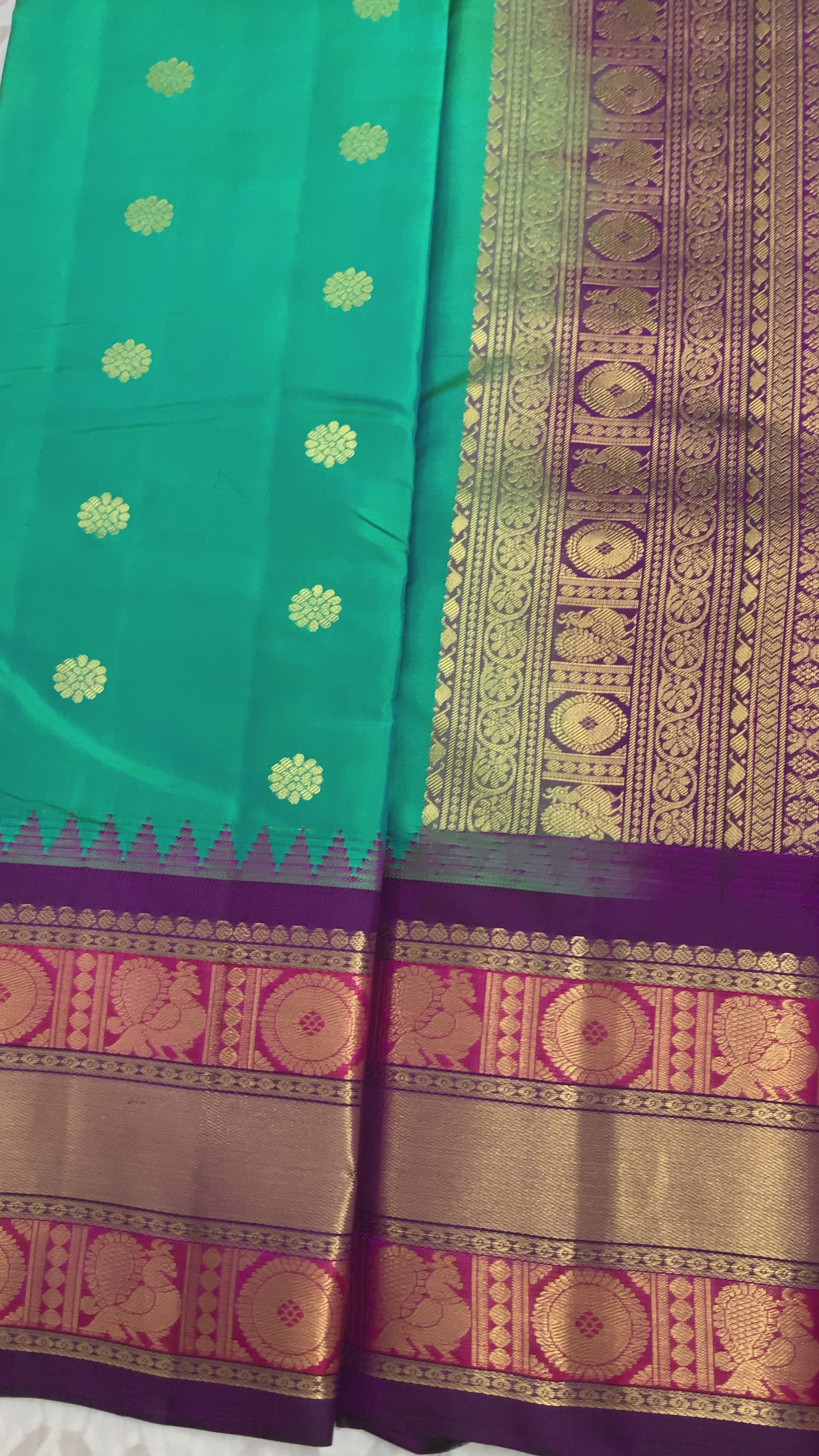 Wedding Green and Purple Gadwal Silk Saree
