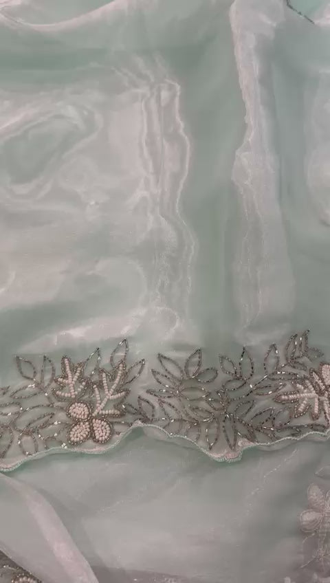 Pastel Mint Green Designer Saree