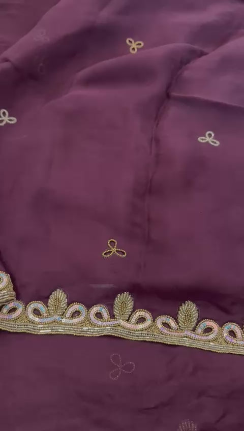 Plum Georgette Designer Saree