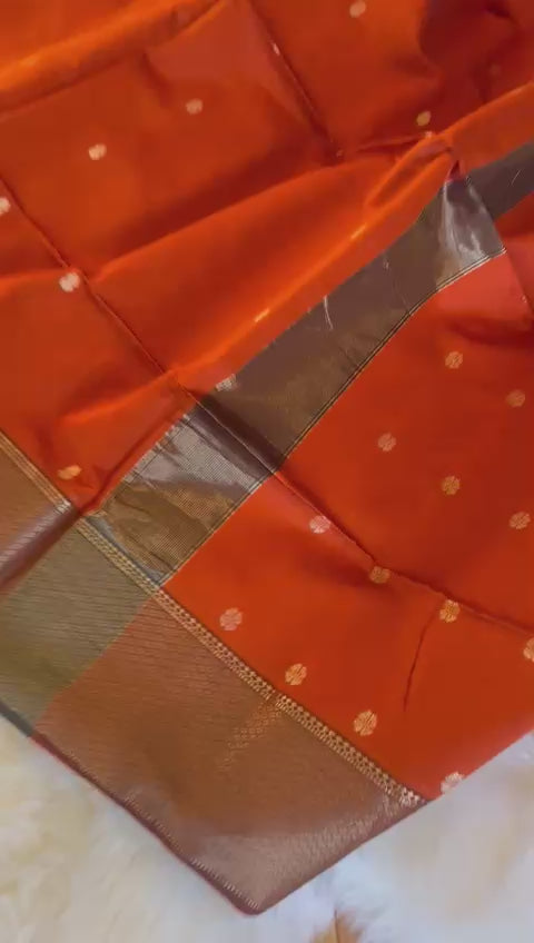 Brick Red Cotton Silk Saree