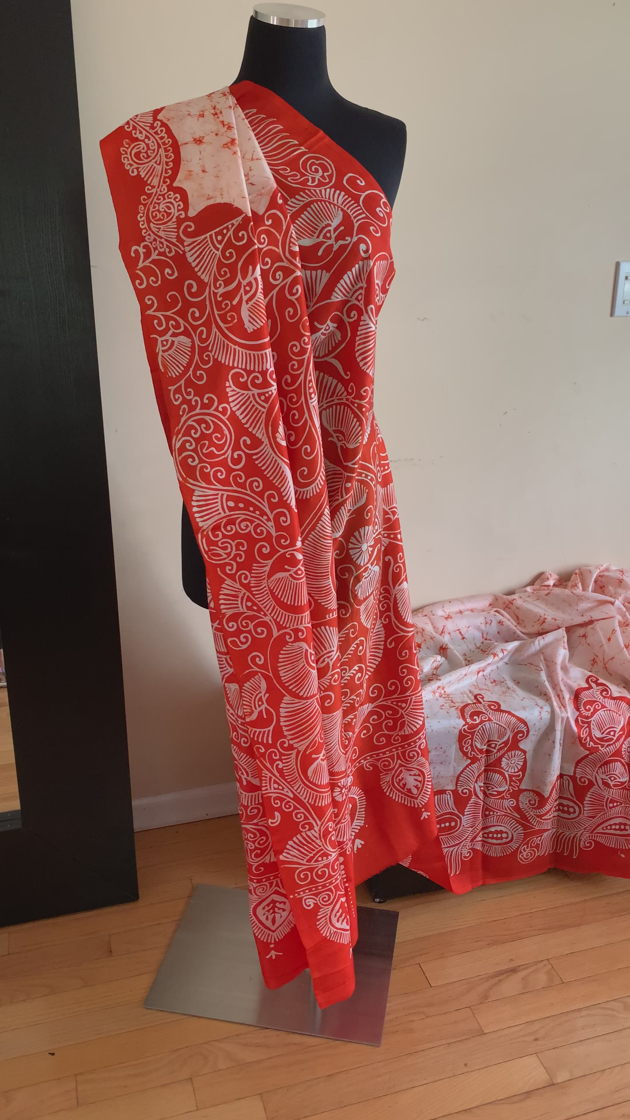 Off White Batik Silk Saree