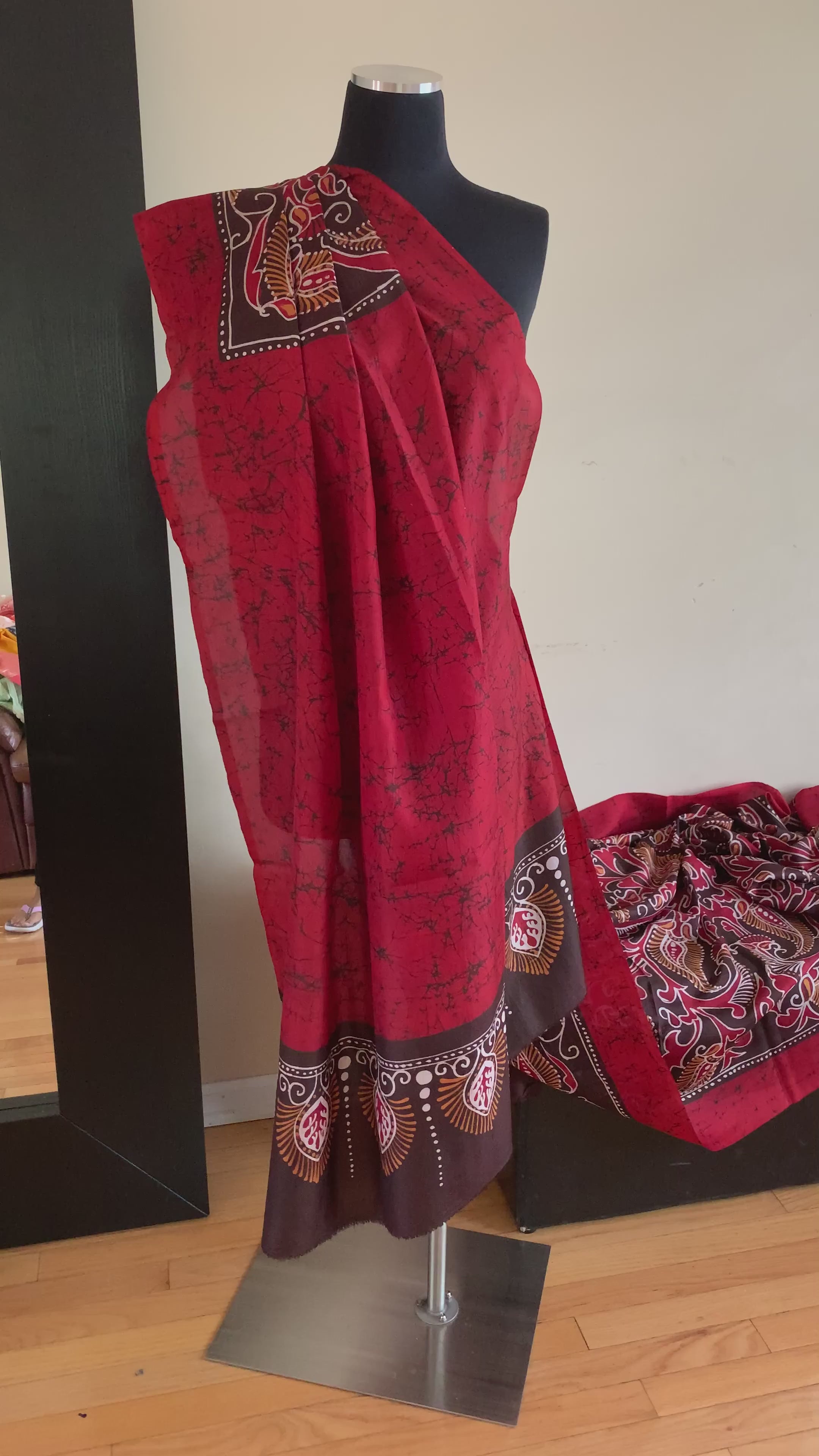 Maroon Red Batik Silk Saree