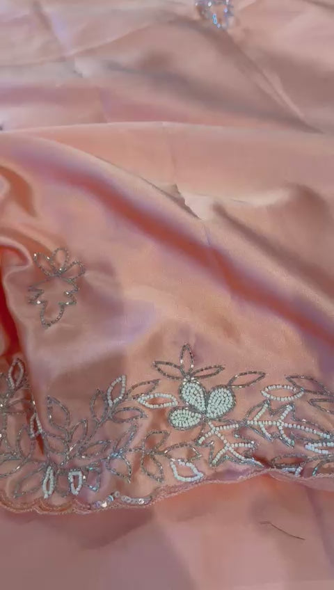 Peach Hand Embroidery Designer Saree