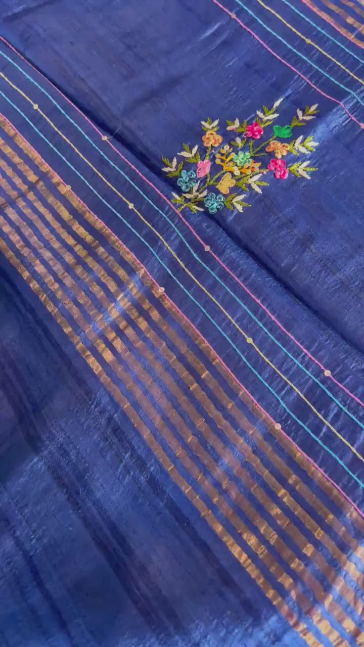 Indigo Blue Tussar Silk Saree