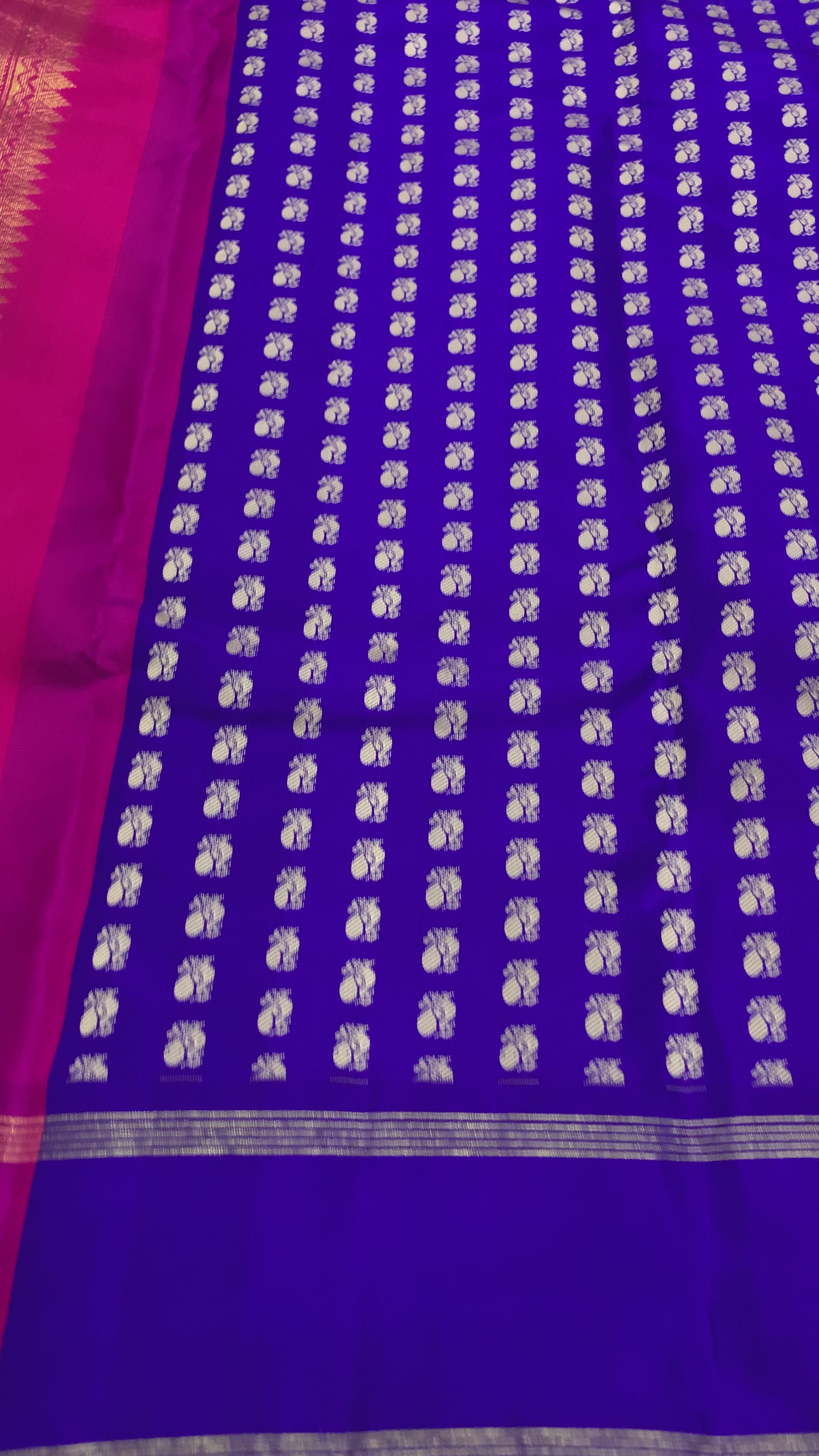 Chakra Blue and Rani Pink Handloom Gadwal Silk Saree