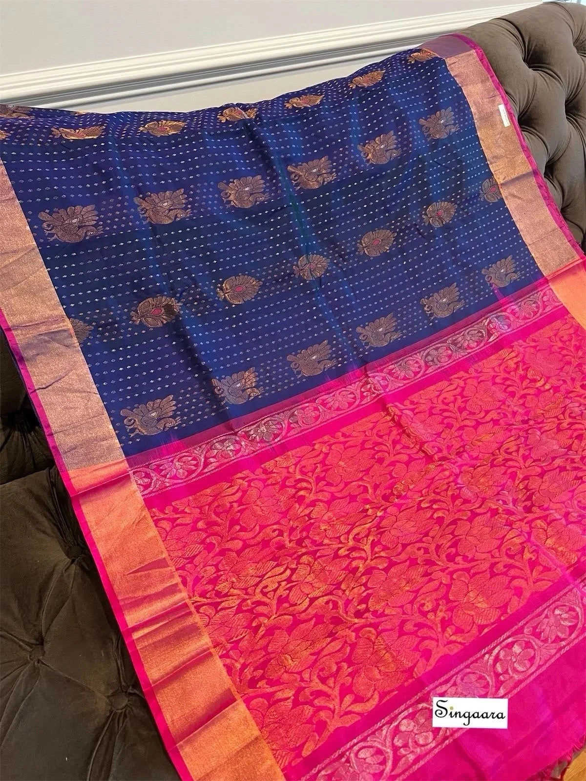 Navy Blue Uppada Silk Saree
