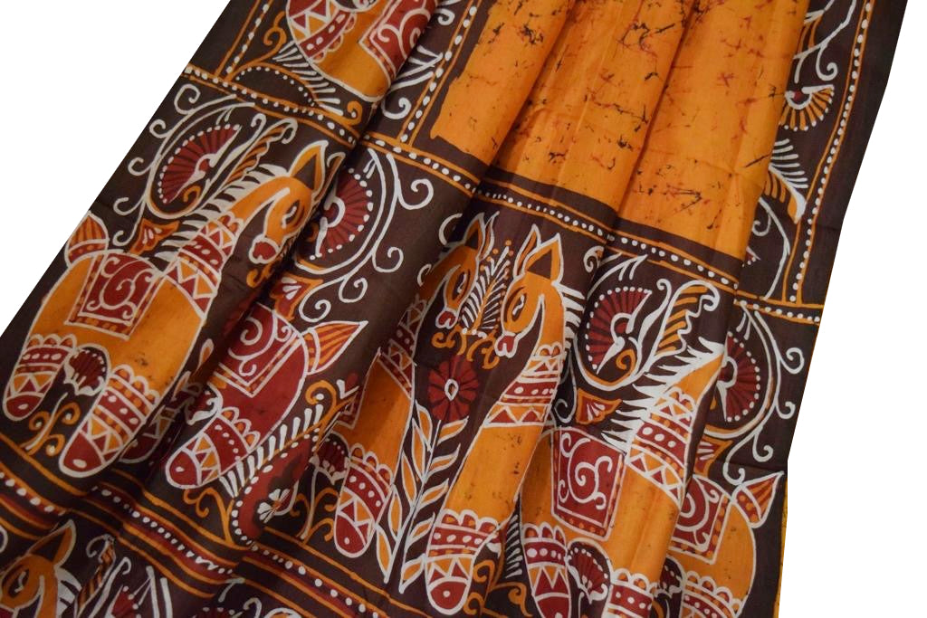 Mustard Yellow Batik Silk Saree