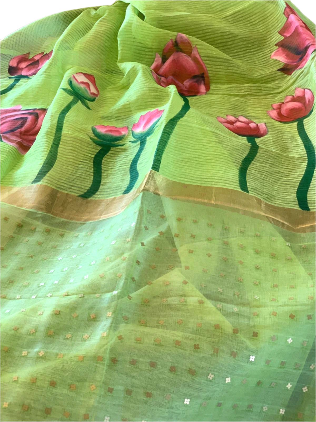 Parrot Green Linen Silk Saree