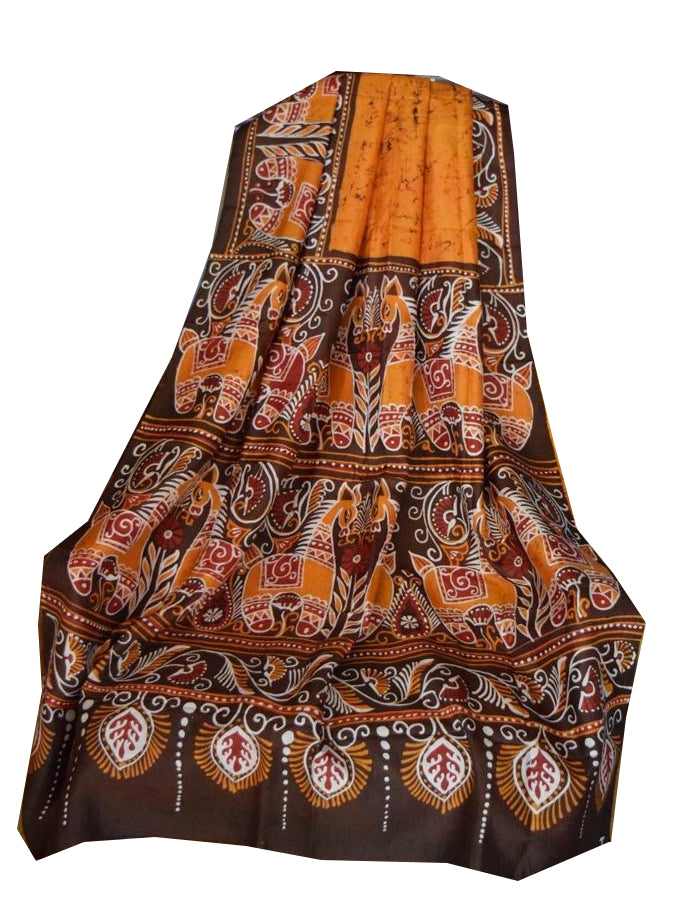 Mustard Yellow Batik Silk Saree