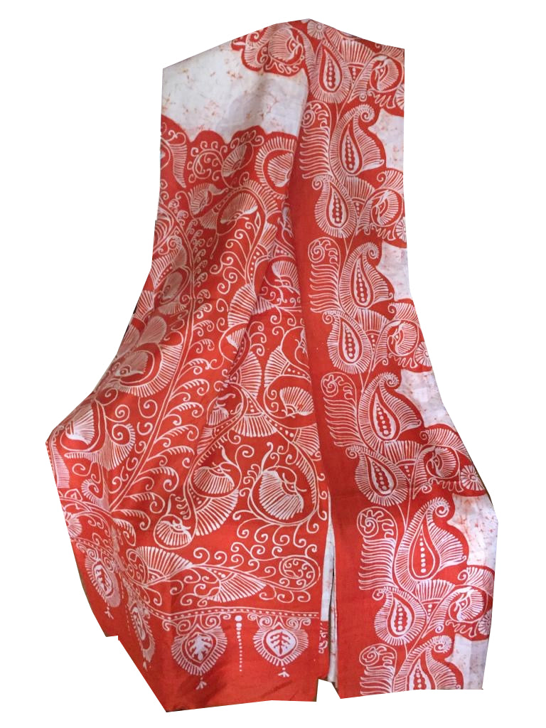 Off White Batik Silk Saree