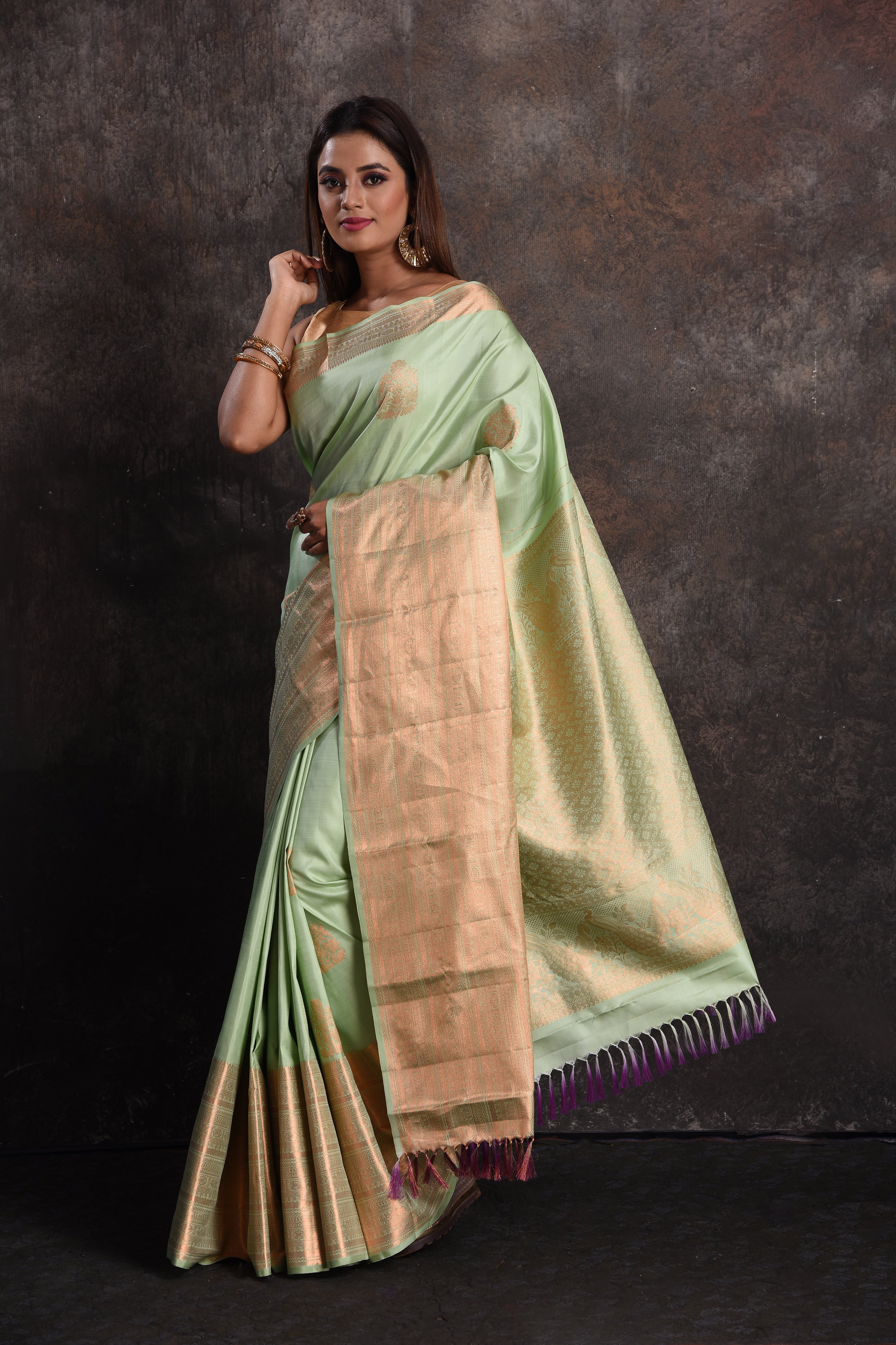 Bridal Pastel Green Kanchipuram Silk Saree