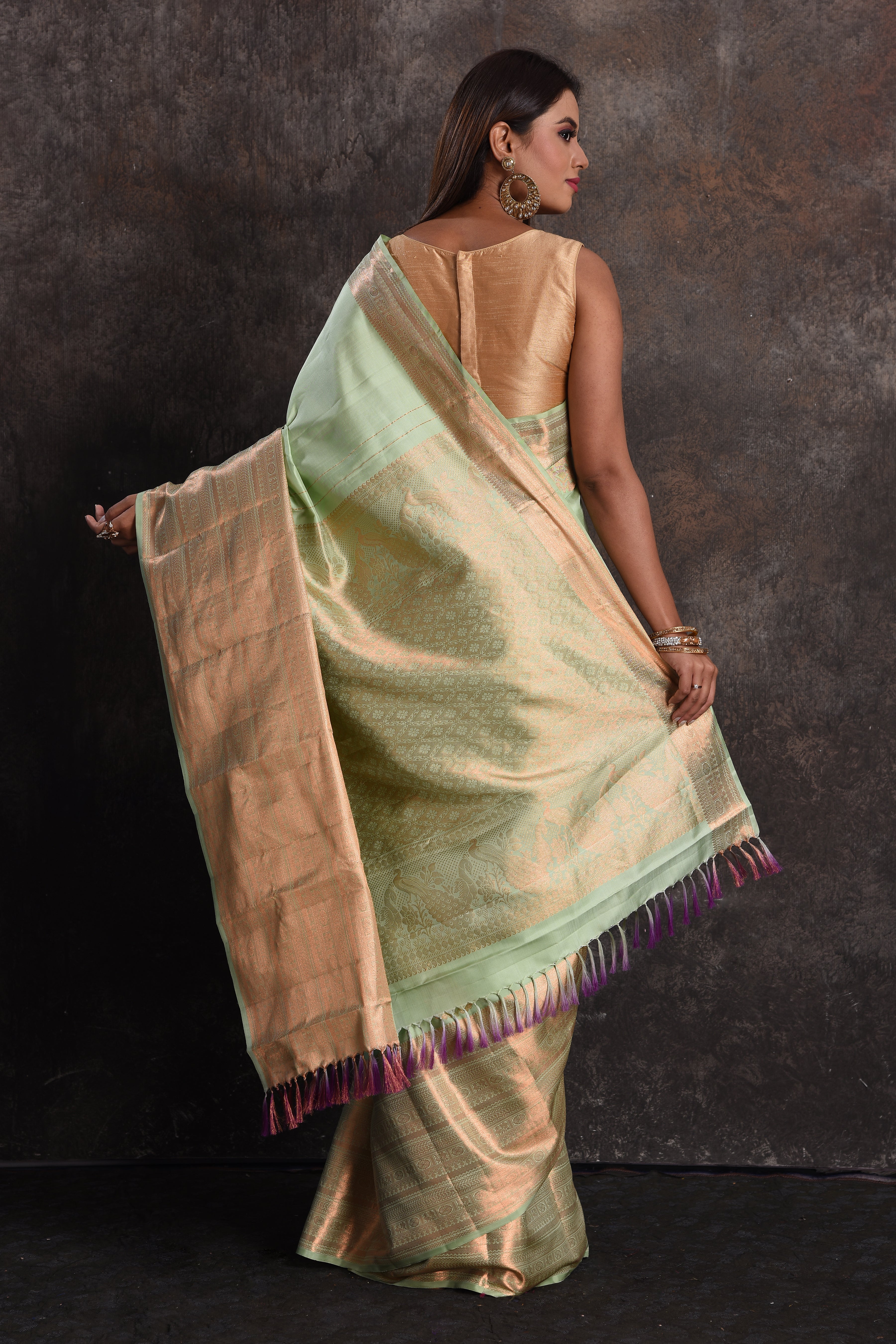 Bridal Pastel Green Kanchipuram Silk Saree