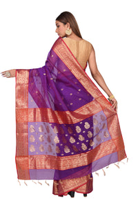 Purple and Red Chanderi Silk Saree