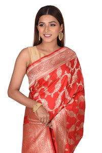 Bridal Floral Jaal Red Banarasi Silk Saree