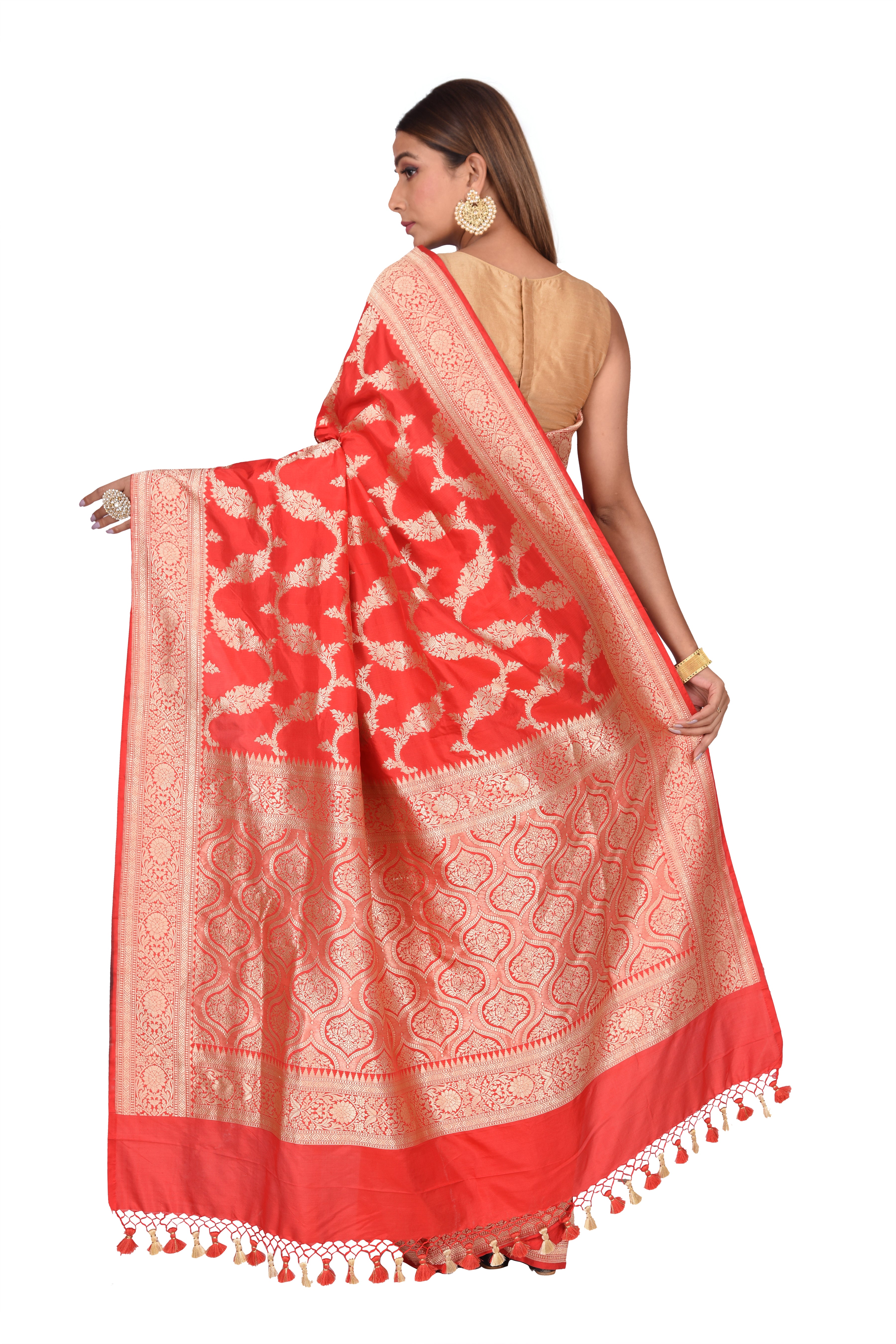 Bridal Floral Jaal Sindoor Red Banarasi Silk Saree