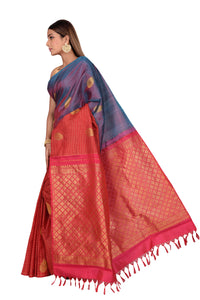 Beautiful Bluish Dual Tone and Red Kanchipuram Silk Saree