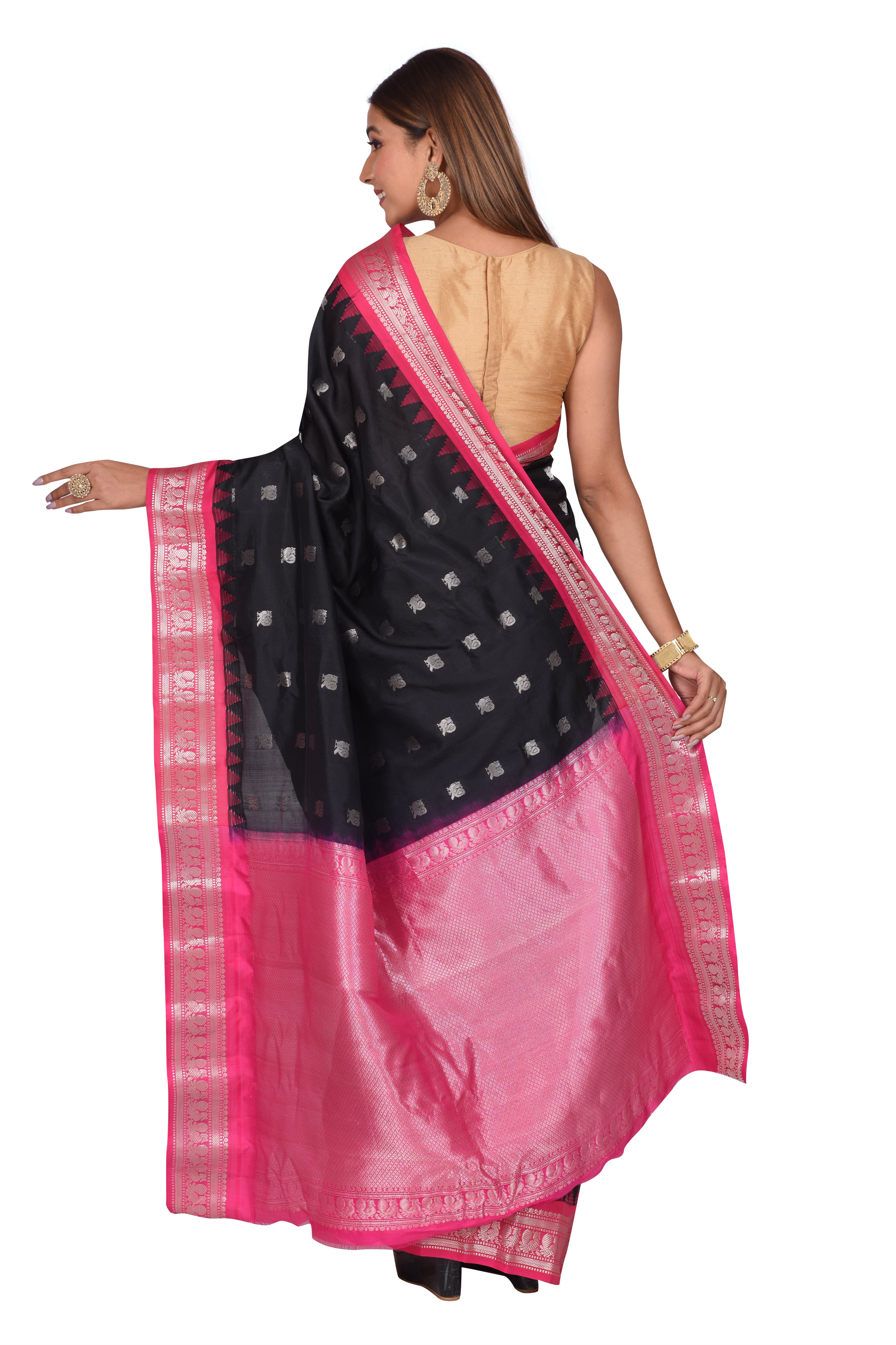 Cocktail Partywear Black and Pink Gadwal Silk Saree