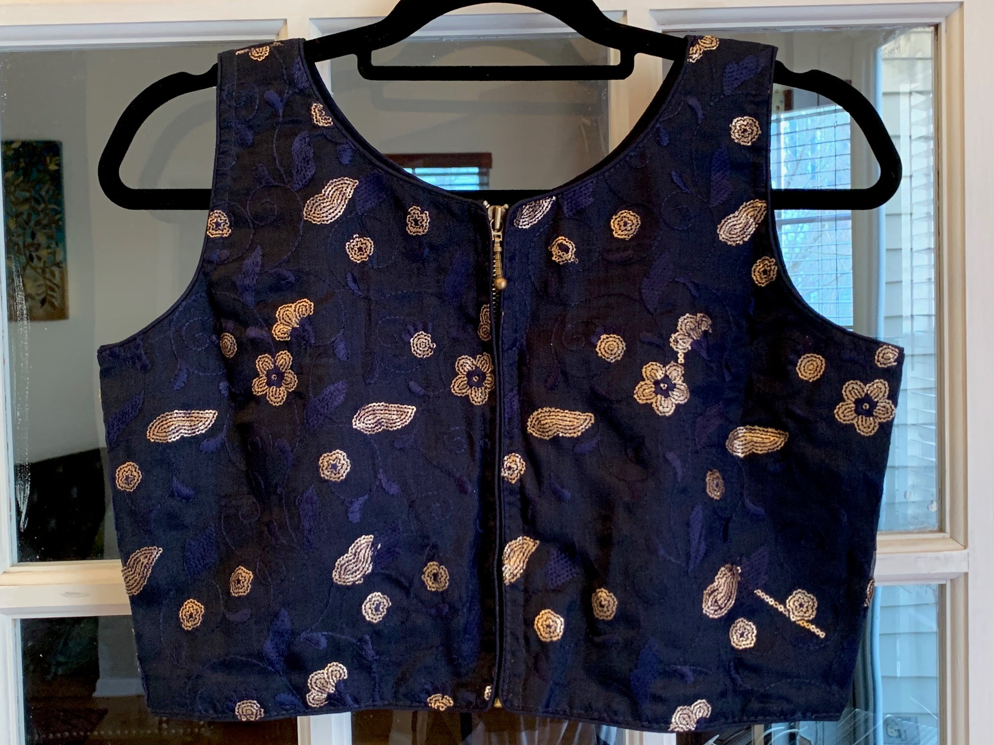 Midnight Blue Floral Sequined Blouse