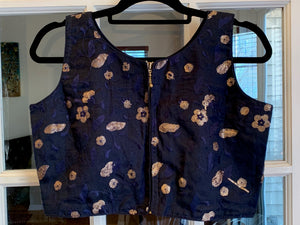 Midnight Blue Floral Sequined Blouse