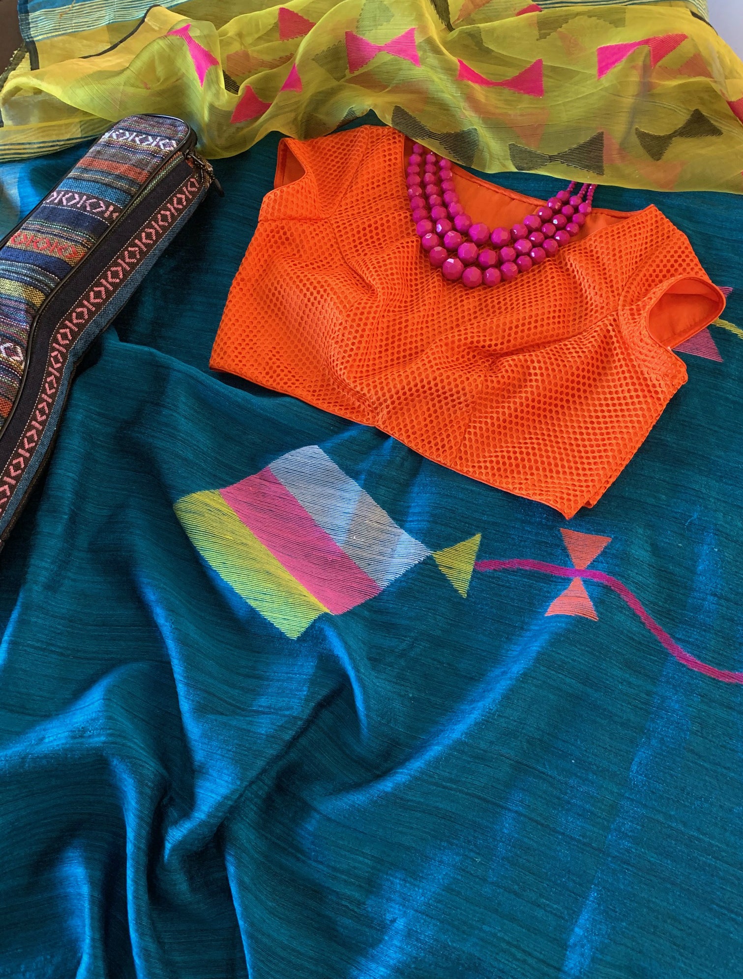 Deep Copper Sulphate Blue Matka Silk Saree