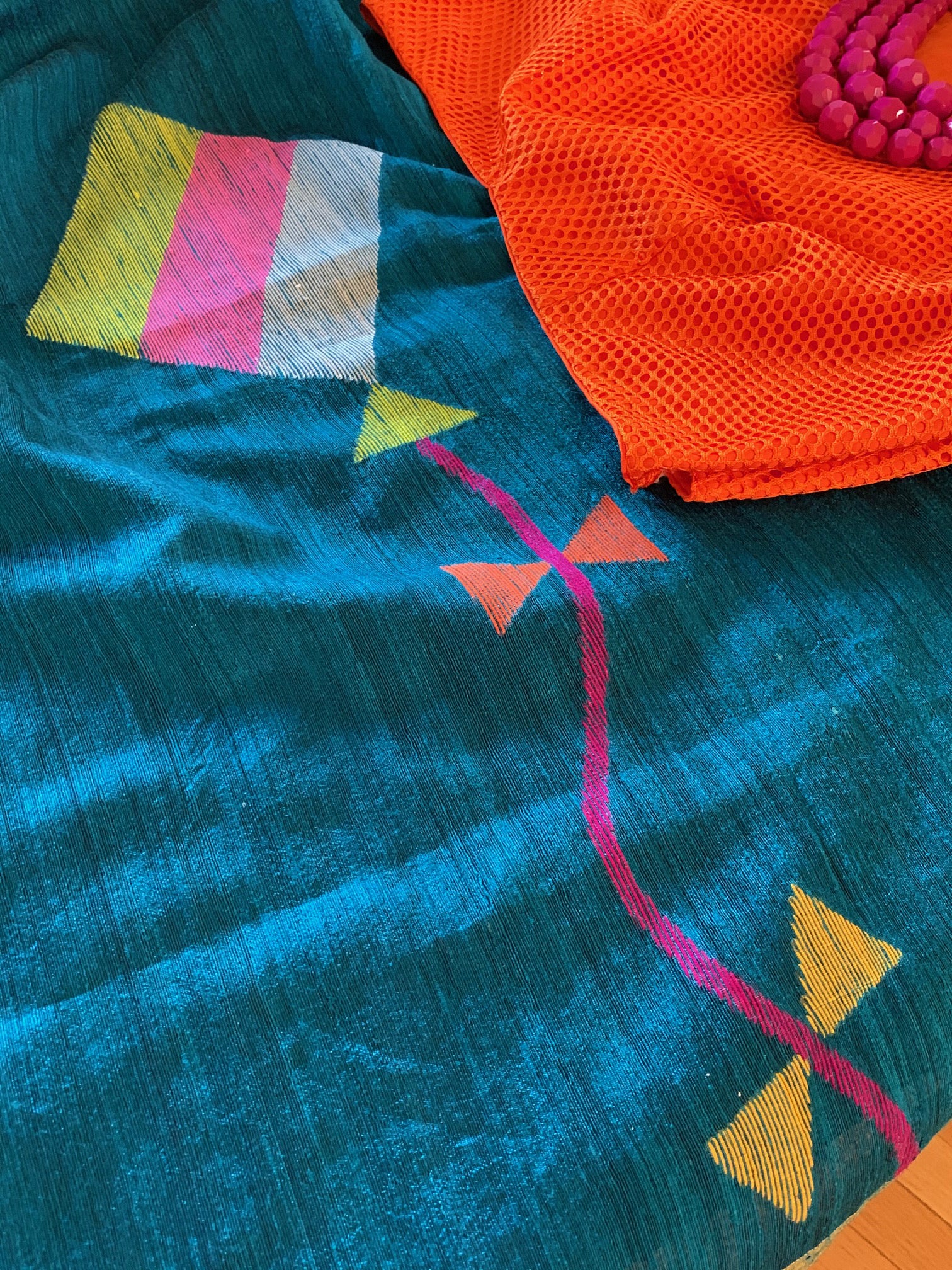 Deep Copper Sulphate Blue Matka Silk Saree