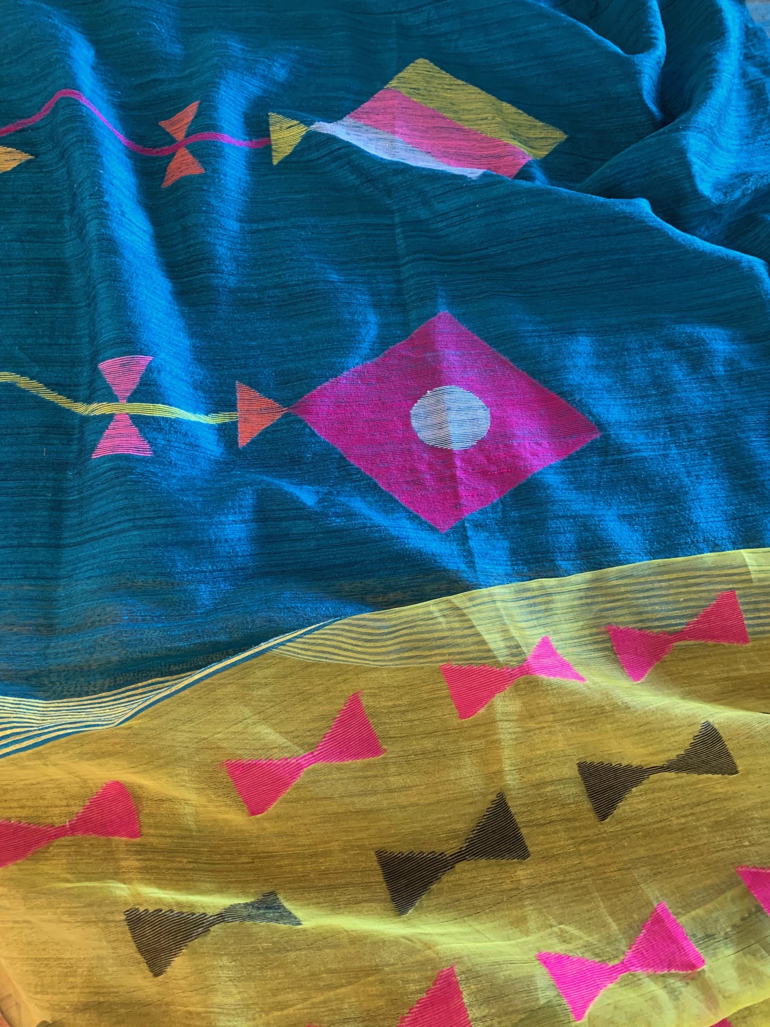 Deep Copper Sulphate Blue Matka Silk Saree