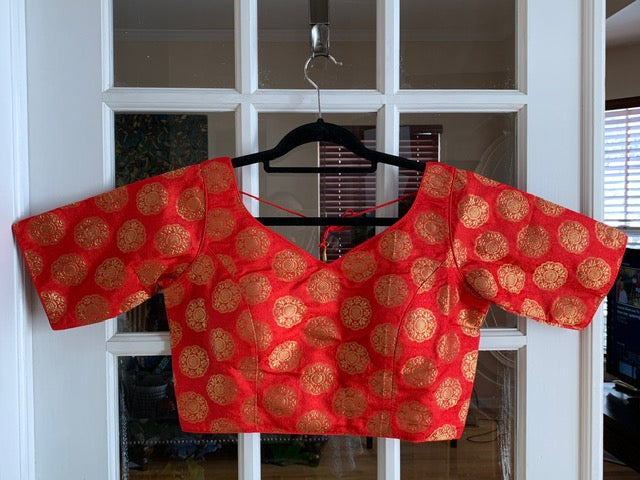 Red Banarasi Blouse with coin buttas