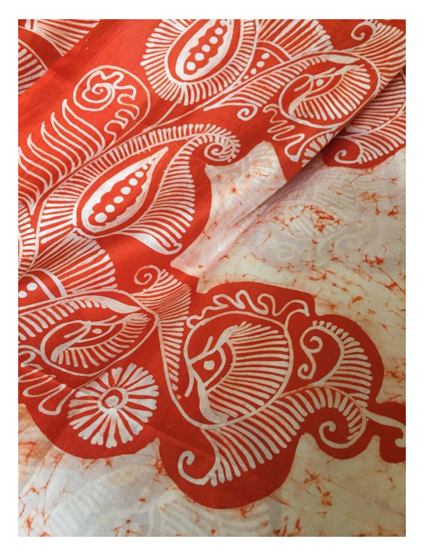 Off White Batik Silk Saree