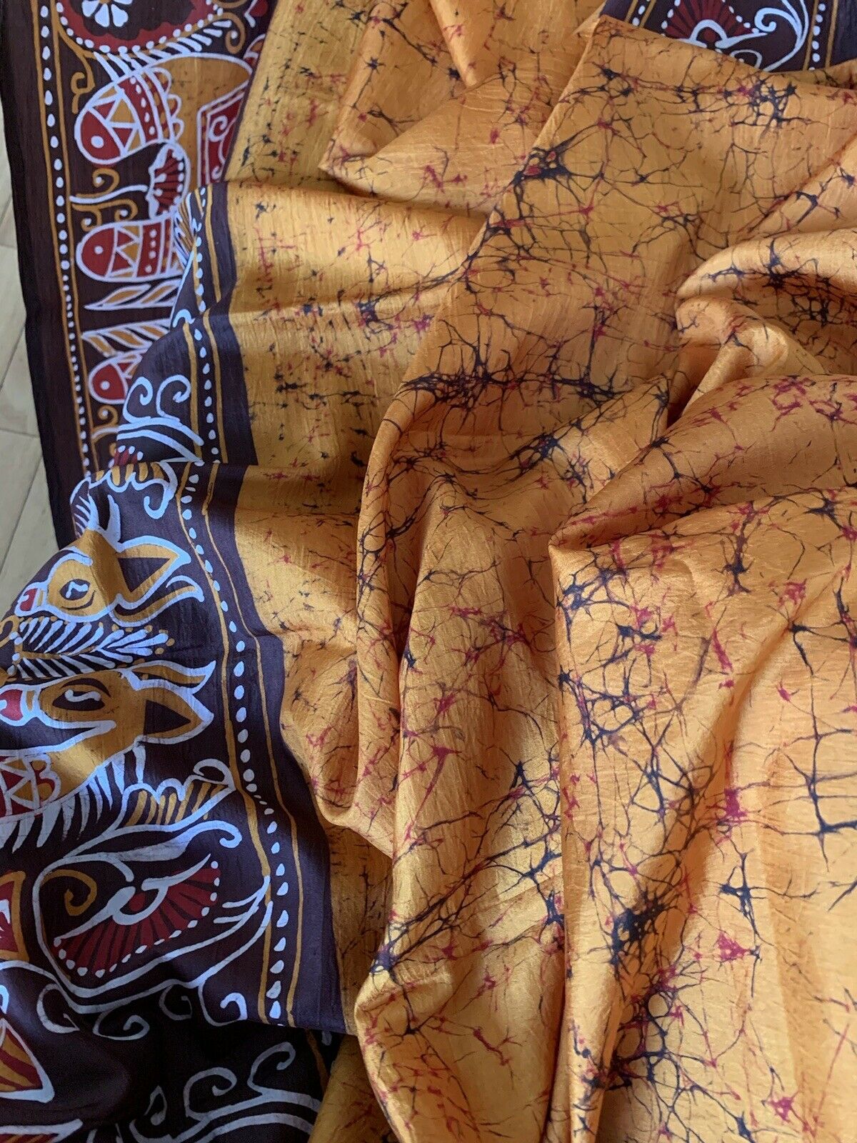 Mustard Yellow Batik Silk Saree