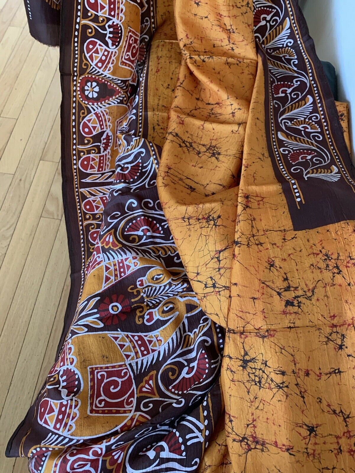 Mustard Yellow Batik Silk Saree