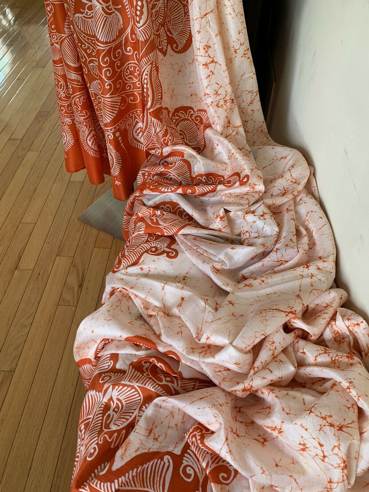 Off White Batik Silk Saree