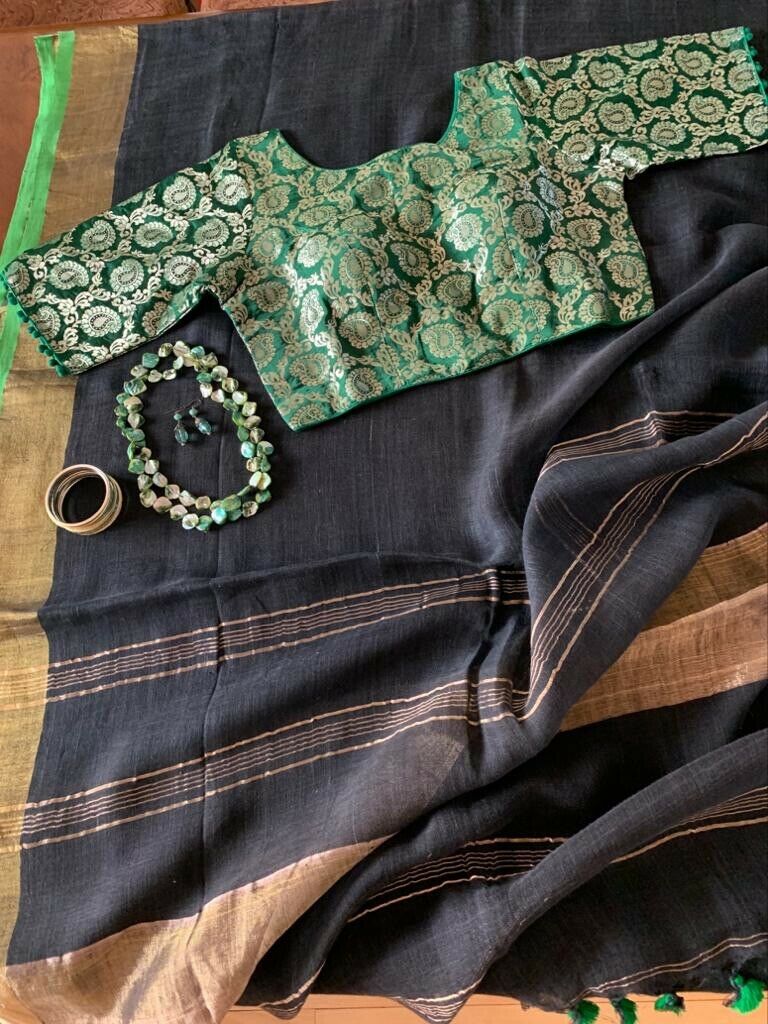 Black Linen Saree