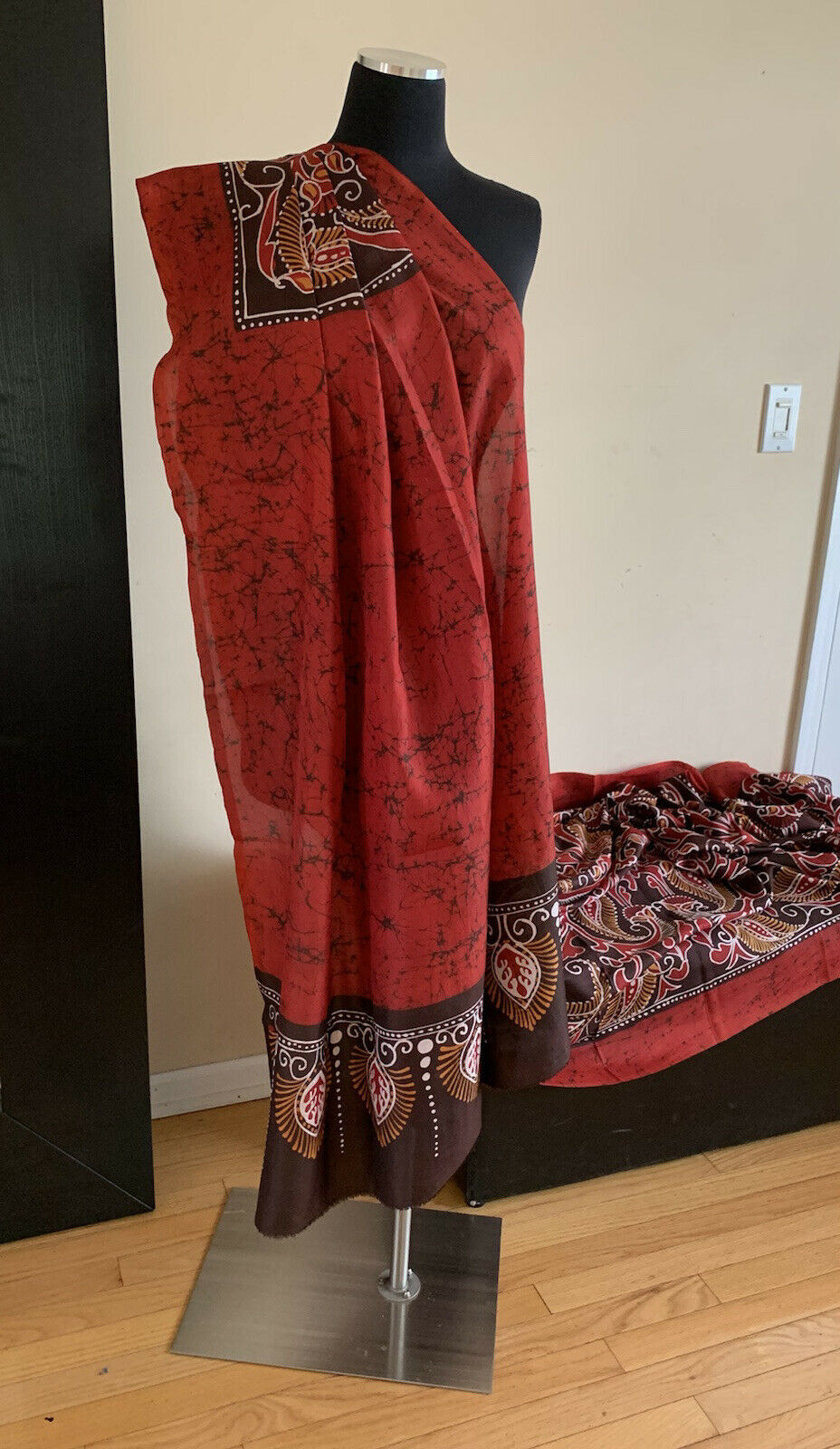 Maroon Red Batik Silk Saree