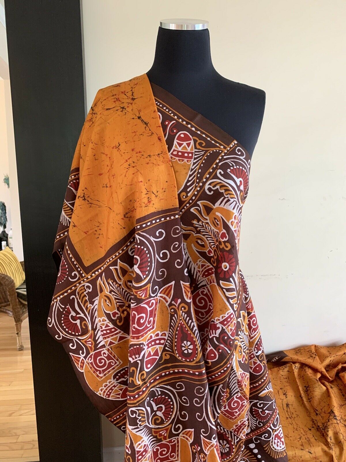 Mustard Yellow Batik Silk Saree