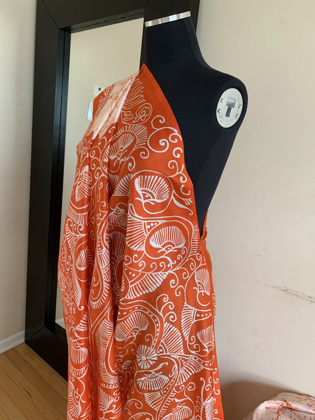 Off White Batik Silk Saree