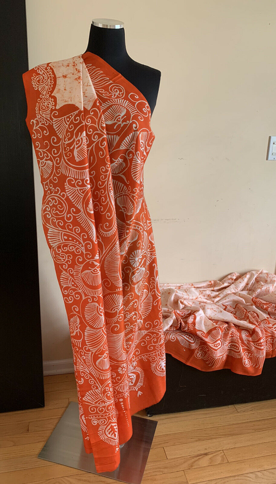 Off White Batik Silk Saree