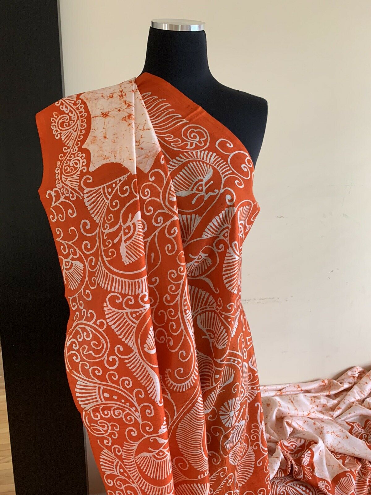 Off White Batik Silk Saree