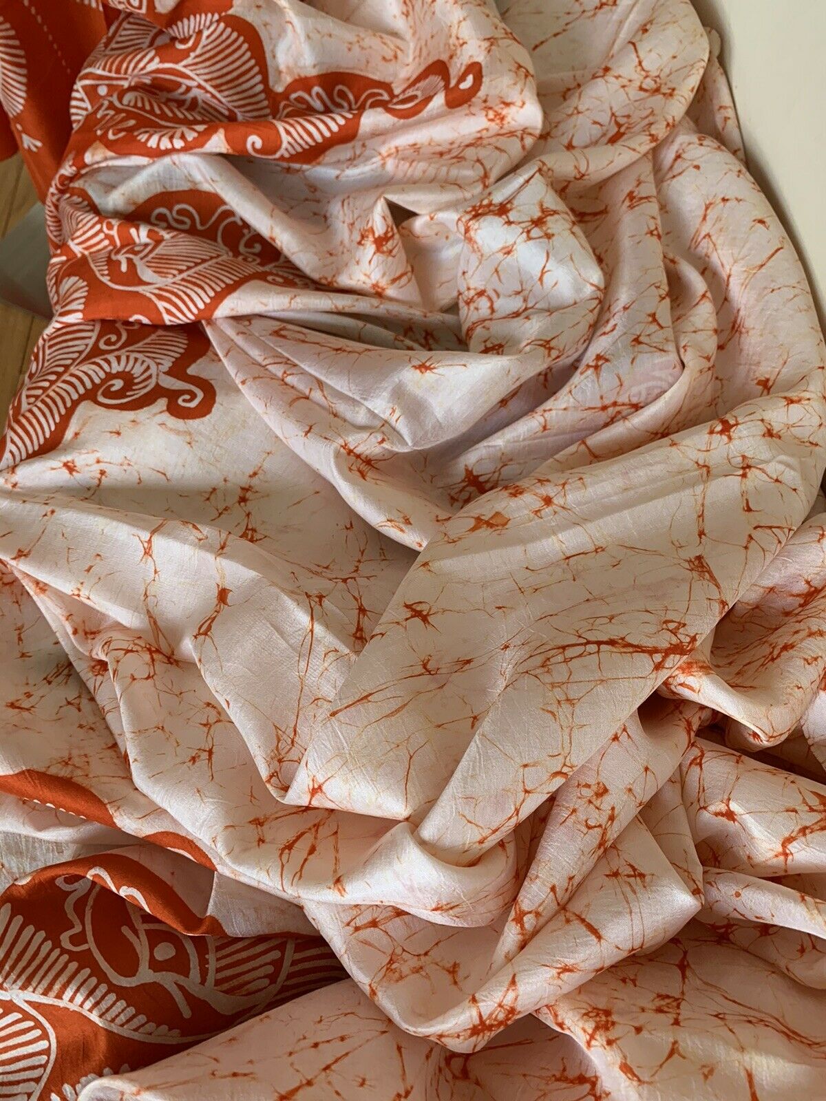 Off White Batik Silk Saree