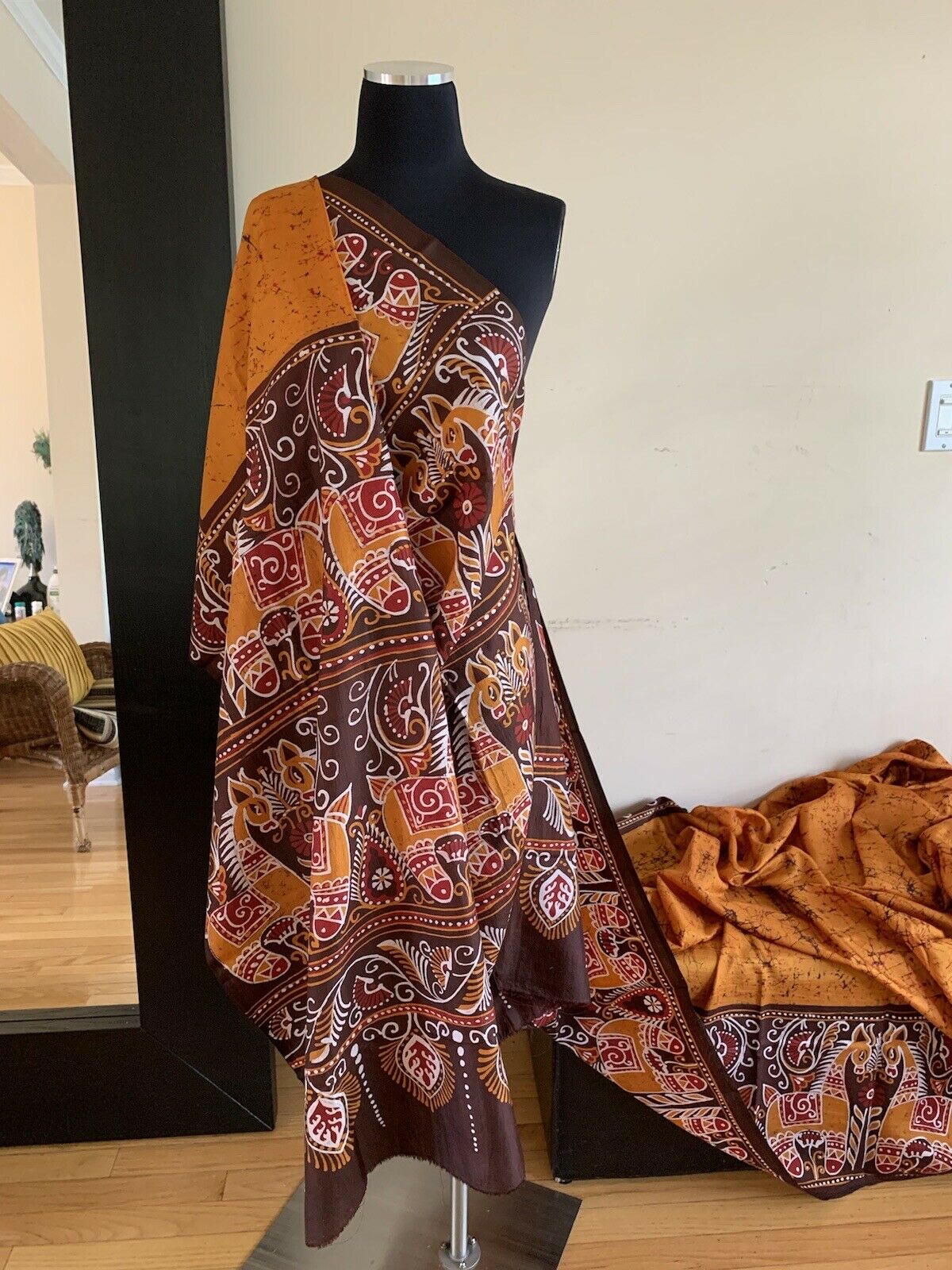 Mustard Yellow Batik Silk Saree