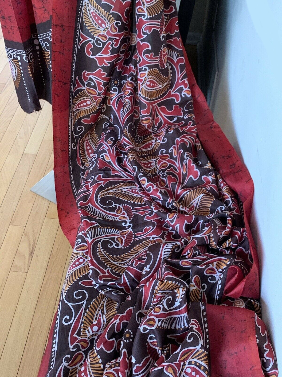 Maroon Red Batik Silk Saree