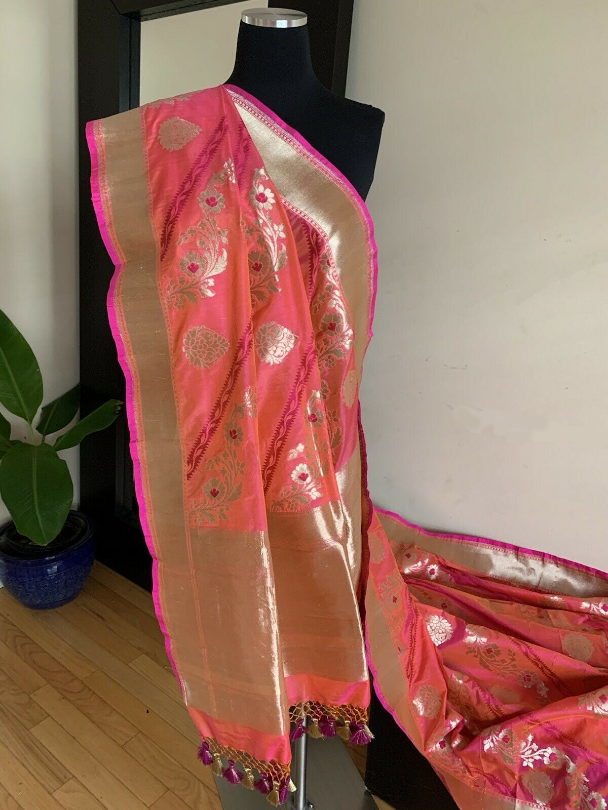 Wedding Pink Peach Banarasi Katan Silk Saree