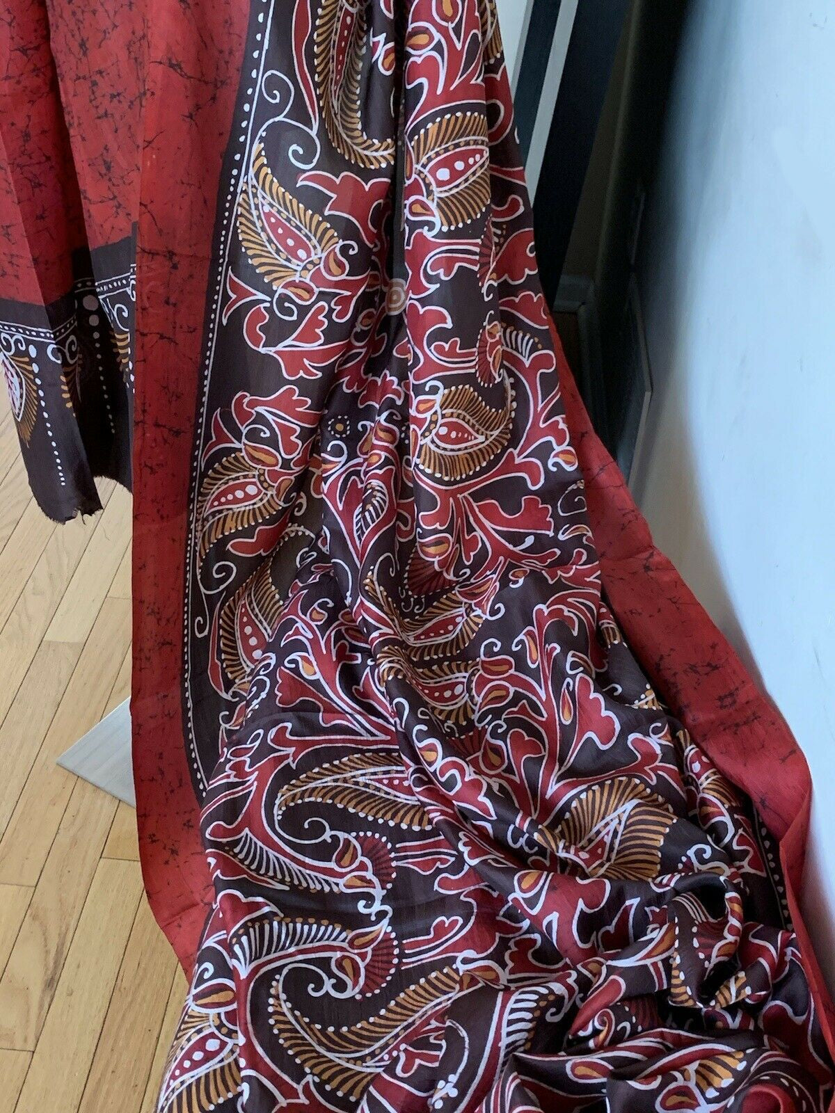 Maroon Red Batik Silk Saree