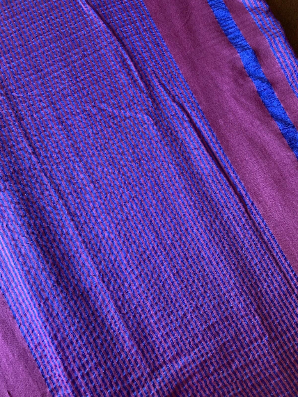 Magenta Rose and Blue Bhagalpur Saree with Blouse