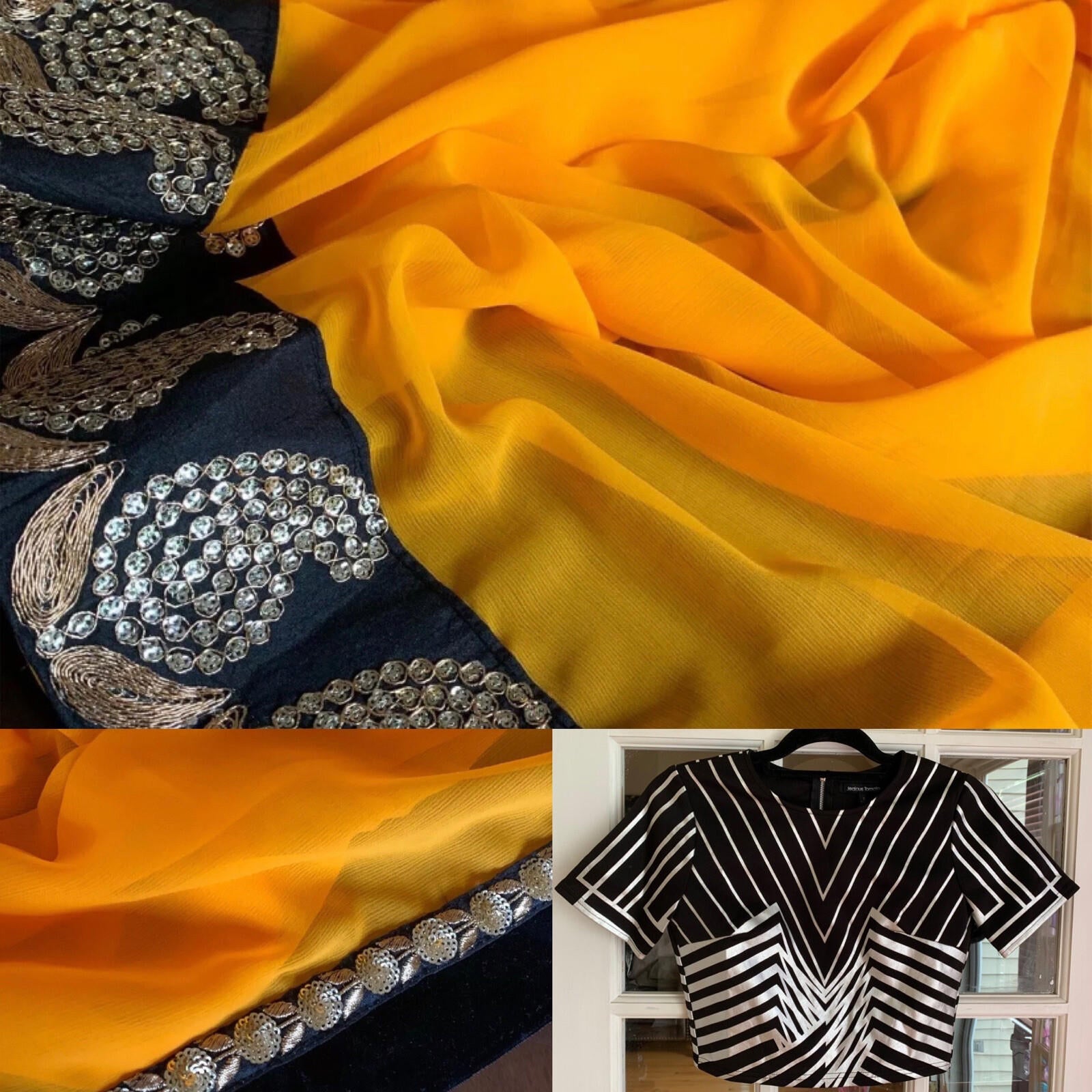 Mango Yellow Designer Faux Chiffon Saree With Blouse