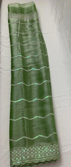 Sari de fiesta y boda bollywood con bordado de lentejuelas en verde pastel