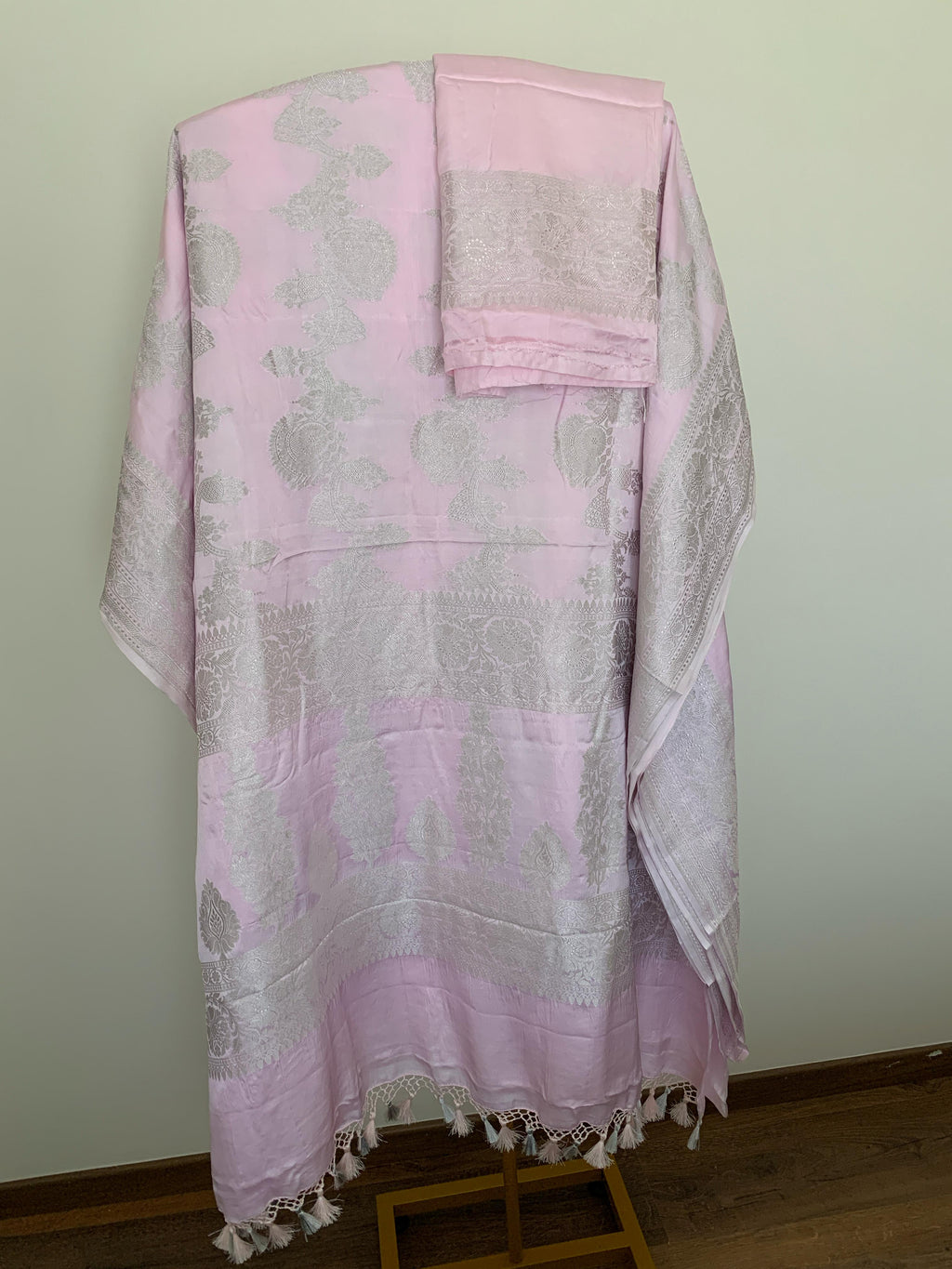 Blush Pink Banarasi Mashru Silk Saree